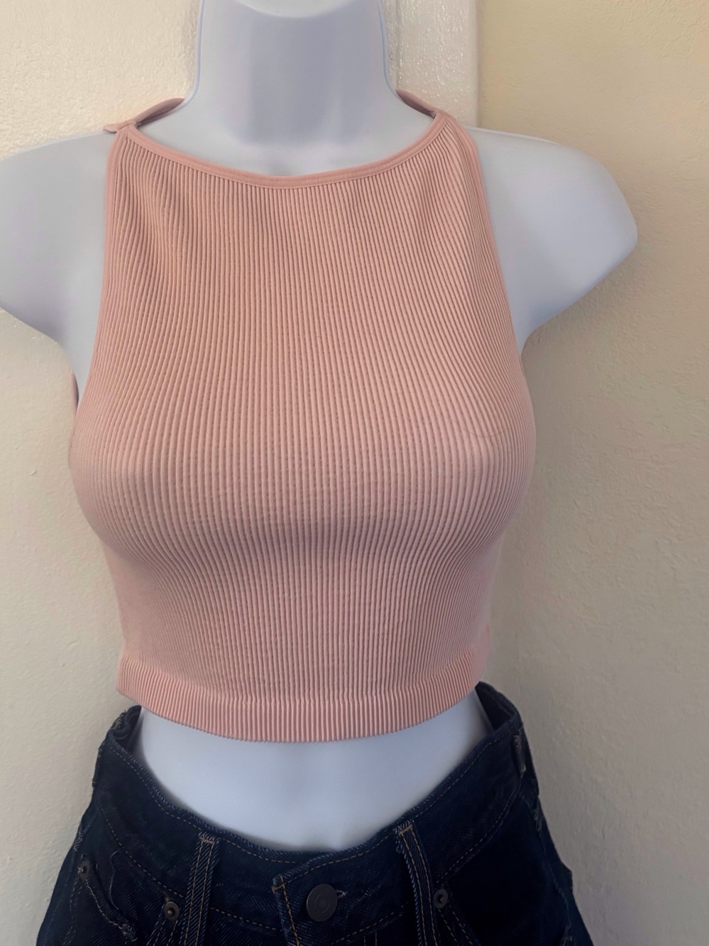 Cotton On Ribbed Halter Crop Top - Light Pink
